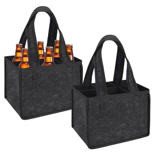 Euleryoo 2 Stück Filztasche, Flaschentasche Bierträger Flaschenträger für 6 Flaschen, Herrenhandtasche Filz Flaschentasche, Filztasche mit Fächern, 24 x 18 x 16 cm, Bier Geschenke für Bierliebhaber