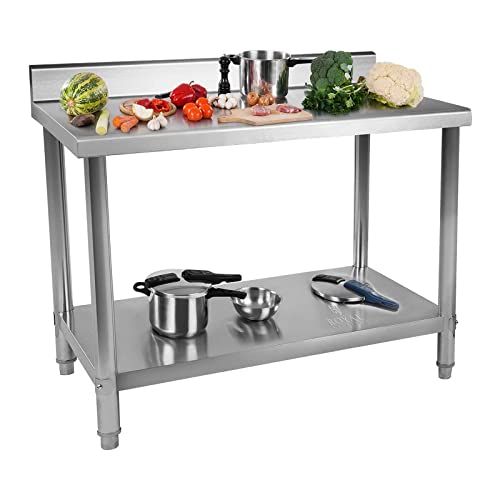 Royal Catering RCAT-120/60-N Arbeitstisch Edelstahl Küche Edelstahltisch 120 x 60 x 85 cm mit Aufkantung höhenverstellbar Grilltisch Outdoor Küchenmöbel