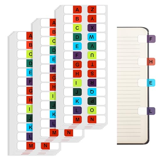 390 Stück Alphabetische Index Tabs, Bunt A-Z Selbstklebende Registerregister Wasserdichte Transparente Register-Indexstreifen für Notizbücher, Bücher, Ordner, Dienstplan