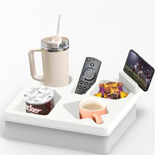 SENIURIS Silikon-Caddy Organizer, Sofa-Becherhalter mit Handy-Ständer für TV-Fernbedienung, Snacks, Getränke, Handy (weiß)