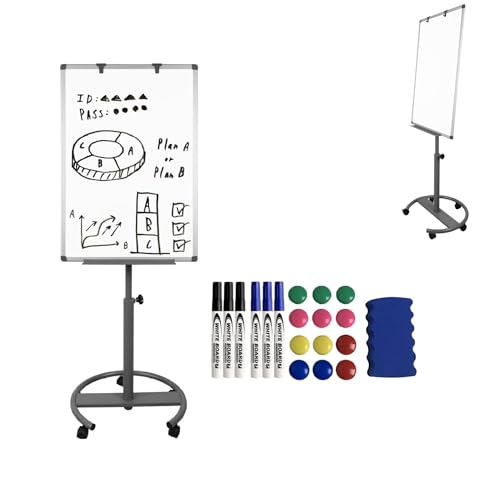 VANCHEMO Flipchart-Whiteboard auf Rädern 90x60cm Weißes Zeichenbrett Schreibtafel Magnetisch Beschreibbare Tafel Präsentation Whiteboard Bewegliche Wandtafeln (Runder Sockel mit Rädern)
