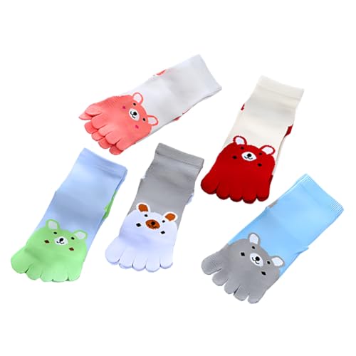 Chenflying 5 Paare Kinder Zehensocken Baby Mädchen Jungen Fünf Finger Baumwollsocken Atmungsaktiv Warme Crew Söckchen für 3-12 Jahre (DE/NL/SE/PL, Alter, 3 Jahre, 7 Jahre, Regular, mehrfarbig)