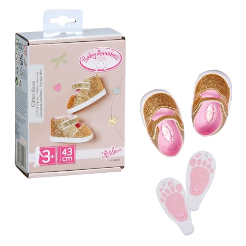 Baby Annabell Goldene Schuhe mit Einlegesohlen 43cm, Puppenschuhe mit Klettverschluss für 43 cm Puppen, 710272 Zapf Creation