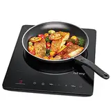Einzel Induktionskochplatte, IsEasy Induktionskochfeld 1 Platte 2100W, 28cm Induktionskochplatte, Tragbares Induktionskochfeld mit Stecker, 9 Heizstufen, 8-Stunden-Timer, Max/Min-Funktion, Schwarz