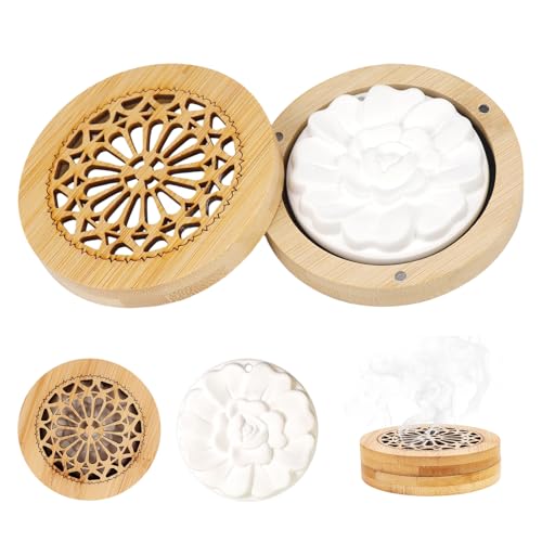 Duftstein für Ätherische Öle Set, Hölzerner Räucherkiste Duftstein Air Diffuser Diffuser Ätherische Öle mit Aroma Duftöl Diffuser Ornament für Schlafzimmer/Wohnzimmer/Spa/Bad