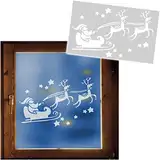 alles-meine.de GmbH große XL Schablonen Vorlage - z.B. für Schneespray - Weihnachtsmann mit Sternen + Rentier Schlitten - 50 cm - für Fensterbilder Fenstersticker - z.B. für Fens..