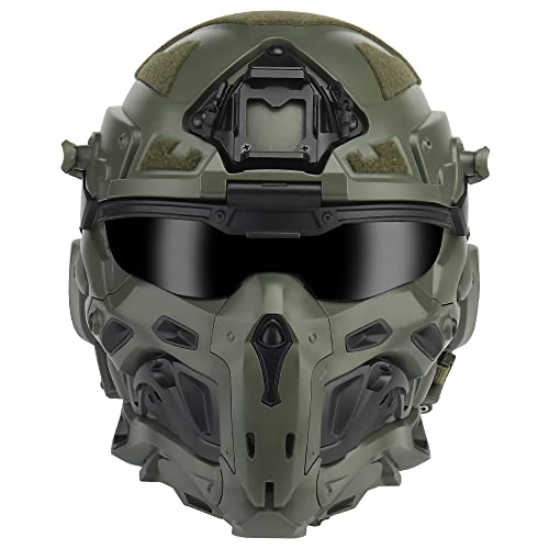 ACEXIER Taktischer Airsoft-Helm, integriertes Headset, Anti-Beschlag-Fan, Sturmhelm, abnehmbare Maske, Paintball, Airsoft-Ausrüstung, Schutzhelm (Green)