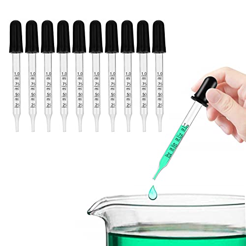 Glas Pipetten,10pcs Glas Pipette Dropper,Glas Transfer Pipetten,1ml Glaspipette mit Gummikopf,Glas Pipette Dropper,Messpipetten Glass,Tropfpipette Glas,Glass Measuring Pipette,für Ätherisches Öl