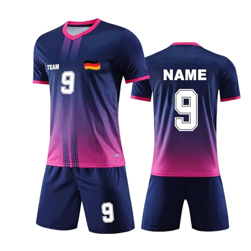 Deutschland-Feier-Trikot, personalisiertes Trikot-Set für Männer und Kinder mit Namen und Nummer, individuelles Fußball-Trikot für Jungen, individuelles EM-Feier-Jubel-Trikot Lila