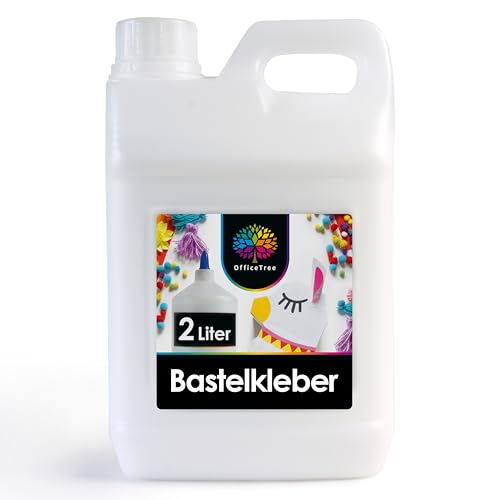 OfficeTree 2 Liter Bastelkleber Transparent Trocknend - Bastel Kleber - Lösungsmittelfreier Flüssigkleber für Kinder geeignet