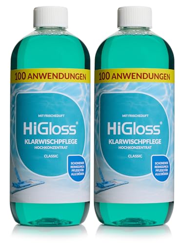 HiGloss Klarwischpflege Hochkonzentrat 2x 1000ml Wischroboter geeignet Bodenreiniger, schonend zu allen Böden, Laminatboden, Fliesenboden & Korkboden, streifenfrei Classic