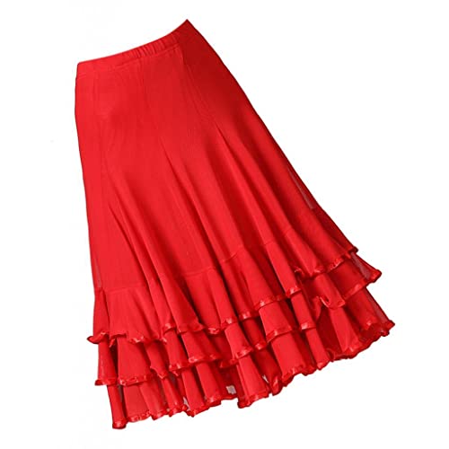 T TOOYFUL Spanischer Flamenco Bauchtanz Performance Rock für Frau, rot, 64 cm