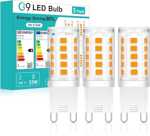 AmmToo G9 LED Lampe warmweiß 2700K, LED Leuchtmittel 3W entspricht 30W-40W Halogenlampe, G9 Glühbirne 360 Lumen, kein Flackern, nicht dimmbar, Enegiesparende G9 kleine Birne