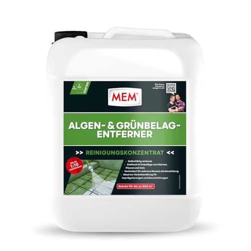 MEM Algen- und Grünbelag-Entferner, Hochwirksames Reinigungskonzentrat, Für verschiedene Untergründe, Einfache Anwendung, Lösemittelfrei, 5 l, Farblos