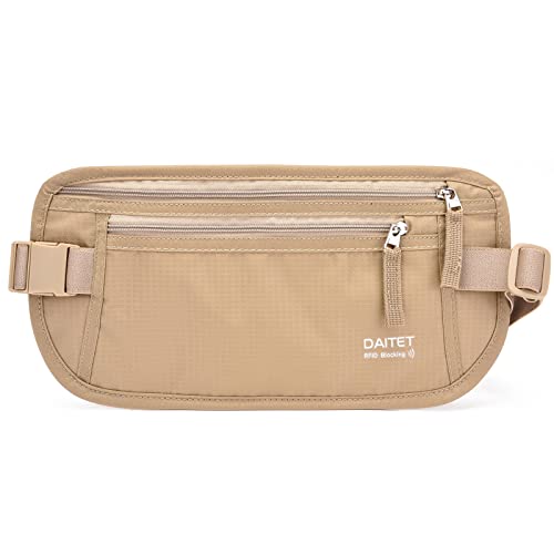 DAITET Geldgürtel für Damen und Herren Die Bauchtasche zum Reisen Flach Mit RFID-Blocker, Undercover Fanny Pack, beige