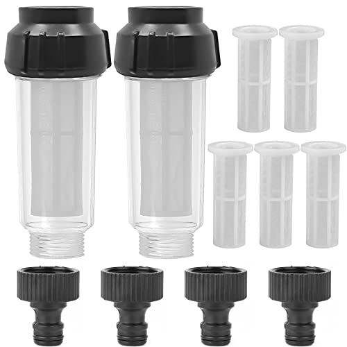 Hlimior Wasserfilter Gartenschlauch, 2 Stück 3/4 Zoll Wasser Vorfilter Wasserfilter Set mit 5 Filtereinsatz & 2 Schnelladapter für Hochdruckreiniger, Gartenpumpe, Gartenbewässerung, Wohnmobil