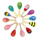 Percussion Maracas, 12 Stück Mini Hölzerne Maracas, Hölzerne Maraca-Rasseln, Musik Rasseln Shaker, Kinder Bildungsspielzeug, für Mexikanische Fiesta Musikalische Party Gunst (Zufällige Farbe)