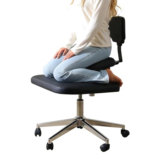 Roetell Stuhl mit gekreuzten Beinen, Kniestuhl mit Lendenwirbelstütze und verstellbarem Neigungswinkel, Ergonomischer Bürostuhl für Büro, Zuhause und Yoga-Enthusiasten, Meditationsfanatiker (Schwarz)