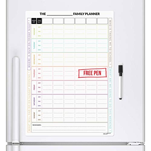 CKB LTD 7 Tage Magnetic Family Planner Kühlschrank Board Plate Radiergummi, Wochenplaner Kühlschrank Magnetic mit Marker Whiteboard & Stift Drywipe Magnet Whiteboard Memo Notice Board tägliche Küche
