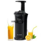 KLAMER Slow Juicer Gemüse und Obst, Entsafter mit Rückwärtsgang, elektrische Fruchtpresse mit Bürste und 2 Behältern, schlankes Design, schwarz