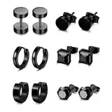 XOEMEL 6 Paar Ohrringe Set für Herren Hypoallergen Ohrstecker Chirurgenstahl Ohrstecker Schwarz Ohrringe für Mehrere Ohrlöcher Zirkonia Creolen Ohrstecker Set Tragus piercing Silber für Herren Damen