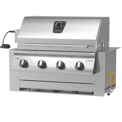Einbau Gasgrill "Hermann XL - Pro" Edelstahl Einbaugrill mit Einfassung, Deckel und Drehspieß für Outdoor Küche Grillküche – Fettwanne mit Frontauszug – 4x5kW Brenner – Made in Germany