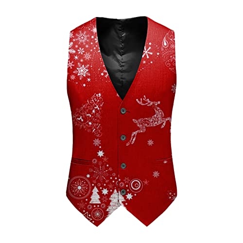 Weihnachtsweste Herren Weihnachten Anzugweste Weste Christmas Festlich Santa Claus Party Hochzeit Ärmellose Slim Fit Fischgrätweste Spaß Anzug Weste Vest Jacke Weihnachten Weihnachtspullover