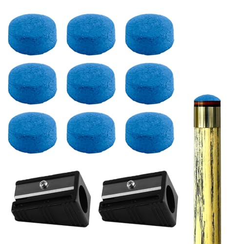 Jiujuda9 50 Stück Billard Queue Spitzen, 10mm Leder Queue Tipps Ersatzspitzen, Billard Ersatz Tipps, Pool Billiard Cue Tips für Snooker Pool Queue Zubehör (Blau, mit 2 x Spitzentrimmer)