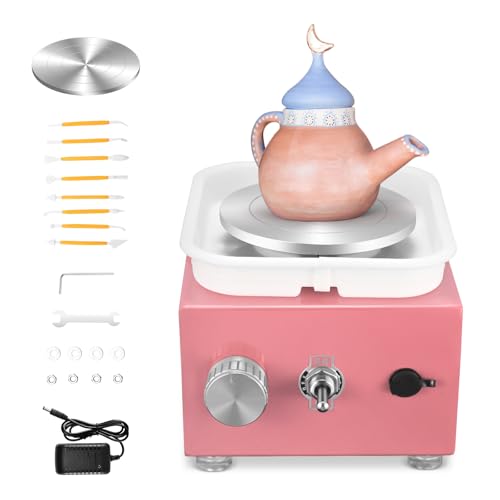 SenDeluz Töpferscheibe Elektrisch, Mini Electric Pottery Wheel 2000 U/min Einstellbare Geschwindigkeit mit Abnehmbarem ABS-Becken und 6,5/10 cm Drehteller, Töpferscheibe mit Tonformwerkzeug Geliefert