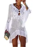 Jinsha-Bikini Cover-Up Pareos-Strandponcho Strandkleider-Gestrickte Damen-Sommer - Beach Swimwear Badeanzug Kurze Dress Sexy Mode Boho Elegant Festival Outfit Bikini & Strandkleider für Damen weiß