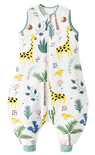 Chilsuessy Baby Schlafsack mit Füße 2.5 Tog Ganzjahres (CPC-Zertifizierung) ohne Ärmeln Babyschlafsack mit Beinen für Säugling Kinder, Giraffe, 80cm/ Höhe 90-100cm