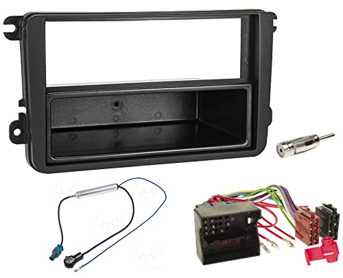 Audioproject A123 - Autoradio Einbau Set kompatibel für VW Golf V Touran Passat 3C Caddy Skoda Octavia Seat Radioblende Radioadapter 2 x Antennenadapter Fakra ISO DIN Fach