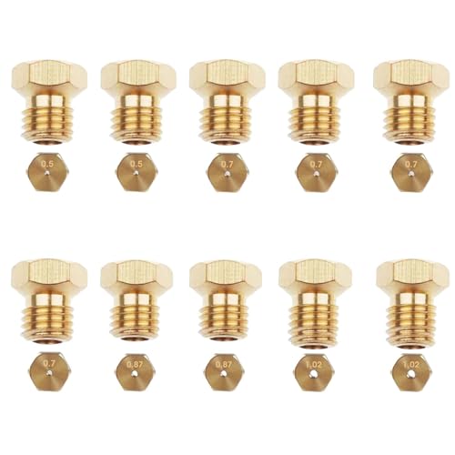 TREABEAR 10Pcs Gasdüsen für Gasgrill, Gas Nozzles, Gasherd Düsen für Propangas, Düsen, Messing Düsen 2×0.5mm, 2×0.87mm, 2×1.02mm, 2×0.7mm, Jet-Düse für Gasherdbrenner Nozzle Replacement Parts