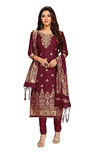 TRENDMALLS Damen Banarasi Seide Salwar Anzug Set Indisch Pakistani Ethno Kleid genäht, Kastanienbraun, Small