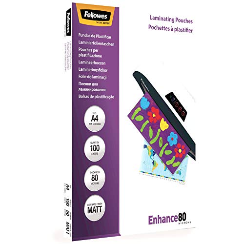 Fellowes 5452101 matte Laminierfolien Enhance 80 Mikron, DIN A4 (100er Pack), transparent, A4 / 80 Mikron, 5452103