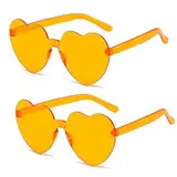 SECALIFE 2 Stück Vintage Herz Brille, Neuheit Herzförmige Sonnenbrille Randlose Mode Sonnenbrille Eyewear für Mädchen Frauen Strand Party Cosplay, Orange