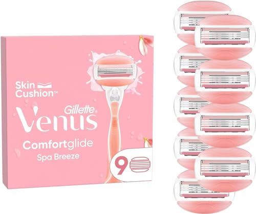 Gillette Venus Comfortglide Spa Breeze Rasierklingen für Rasierer Damen, 9 Ersatzklingen für Damenrasierer mit 3-fach Klinge