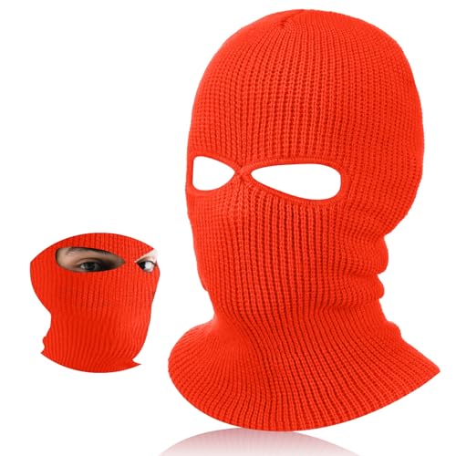 BBTO Gestrickte Skimaske Winter Sturmmaske Ski Sturmhaube mit 2 Löchern Ski Gesichtsabdeckung für Draußen Outdoorsports Radfahren Snowboarden für Radfahren Motorradfahren (Orange, Klassischer Stil)