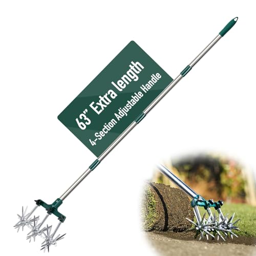 Drehgrubber-Set, 63,5 cm - 160 cm, verstellbar, Gartenfräse und Handgarten-Kultivator mit abnehmbaren Stahlzinken, Nachsaat von Gras oder Bodenmischung, Belüfter