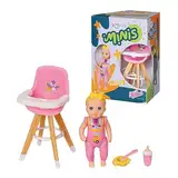 BABY born Minis Hochstuhl-Spielset mit Minis-Puppe Luna, Flasche und Teller, 906125 Zapf Creation