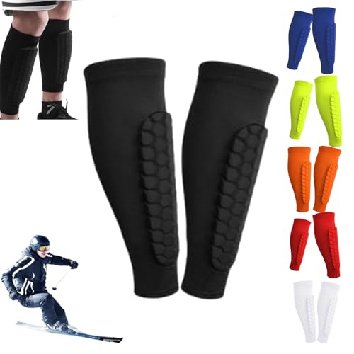 Shindefender Shin Guards, Shin Protector Ski, Ski Schienbeinschoner, 1 Paar Shin Defender Shin Guards Kids, Fit Conforms to The Leg, Shin Pads Cover for Sports (Schwarz, S)