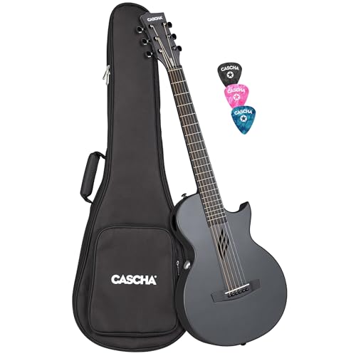 Cascha Anfänger Gitarre Set - Kohlefaser Schwarz Carbon Fibre Electric Akustik Gitarre Cutaway Carbon Fiber Acoustic Guitar für Kinder Erwachsene