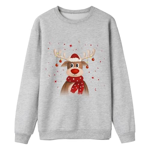 weihnachts baumwolle Weihnachtspullover Herren Rentier Lustig 3D Weihnachts Sweatshirt Pullover Weihnachts Pullover für Männer Weihnachtspulli Familie Lustige(Grey,Medium)