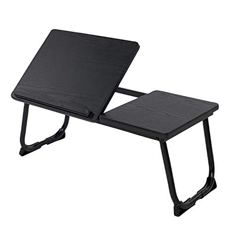 FurnitureR Bett-Tablett, Laptop-Tisch, klappbar mit höhenverstellbarem Frühstückstablett, Lapdesk für Sofa, Arbeit, Studium, Lesen, Schreiben, MDF & Stahl, 65 x 30 x 29-47 cm, Schwarz