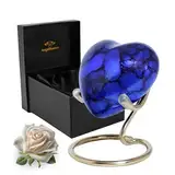 Blue Stone Shine Urne - Mini-Herz-Urne für menschliche Asche mit Box & Display goldener Messingständer – kleine Urne für Asche - Schreiben Sie Ihren Liebsten mit Urnen-Andenken