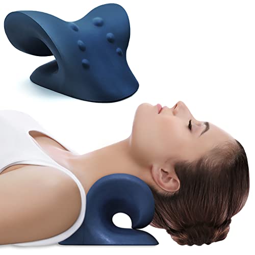 Anzorhal Nacken-Schulter-Massage Kissen Nacken Massagegerät Cervical Traktion Gerät Schmerzlinderung Kopf Hals für Nackenschmerzen Kopfschmerzen Schulterschmerzen Rückenschmerzen (Marineblau)