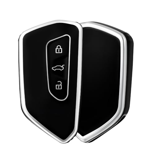 OFF WE GO Autoschlüssel Hülle für VW Golf 8 Schlüsselhülle Cover für Seat Leon MK4 Tarraco Ateca Skoda Octavia 2020 Cupra 3 Tasten TPU Auto Schlüssel Hülle Damen Männer Schlüsselgehäuse,Schwarz Silber