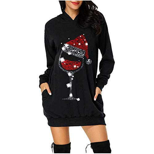 callmo Weihnachtsgeschenke FüR Frauen Weihnachtskleid Damen Merry Christmas Hoodie Kleid Damen Weihnachtspullover Weihnachtskleider Hoodie Weihnachtspullover Rentier Print Kapuzenpullover Kleid