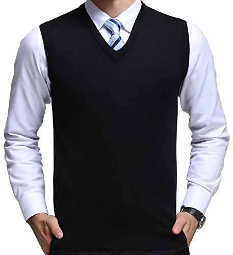 FULIER Herren Winter V-Ausschnitt Sleeveless Weste Classic Business Gentleman Strickwaren Strick Weste Pullover Strickjacken Tanktops (XL, Schwarz)