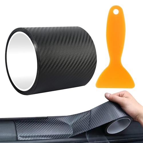 Autofolie Schwarz, 10cm*300cm Carbon Folie Selbstklebend, Carbonfolie Lackschutzfolie Mit Kunststoffschabern, Matt für Auto, Fahrrad, Motorrad
